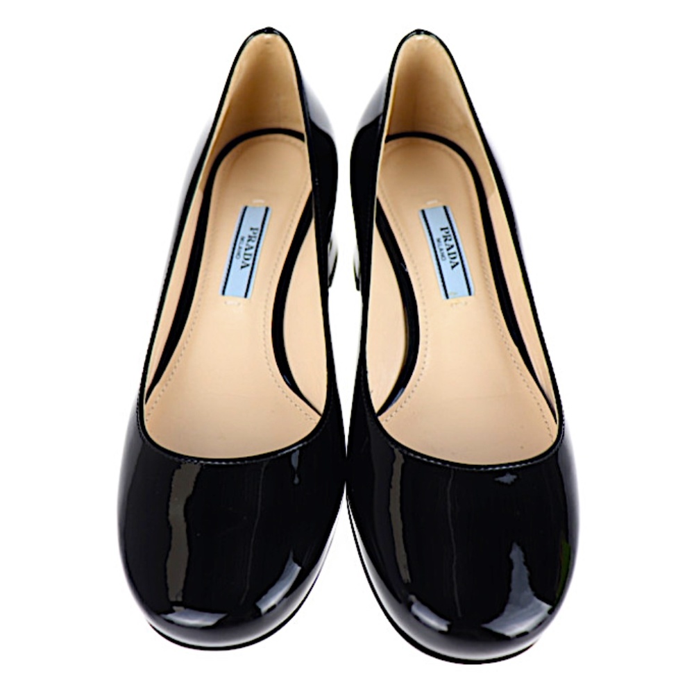 Prada  Black Patent Leather Heeled Pumps Shoes - Picture 2 of 15